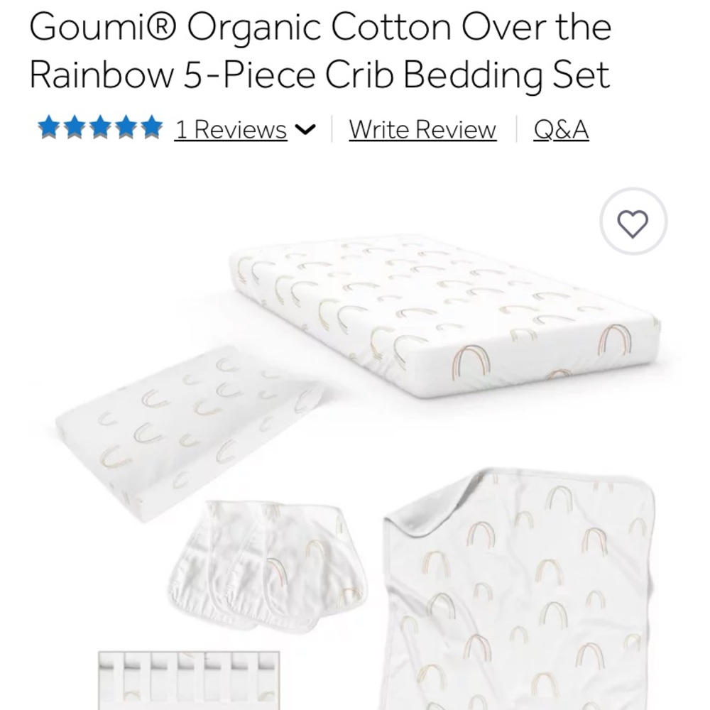 NWOT Goumi Kids Organic Cotton Over the Rainbow 5 piece Nursery Bedding Set